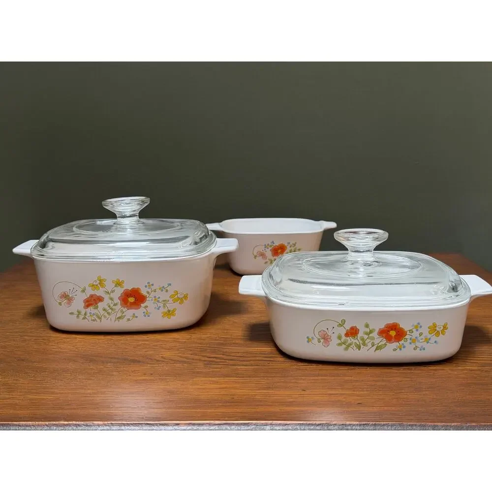 Vintage CorningWare Wildflower Casserole Set 1QT A-1-B, 1.5QT A-1.5-B, P-43-B